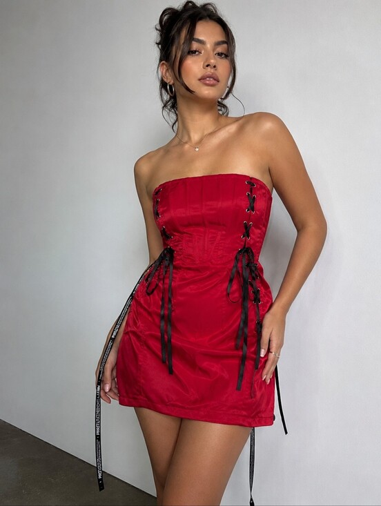 PrettyLittleThing Dresses & Skirts - PrettyLittleThing Red Satin Lace-Up Kids One Piece